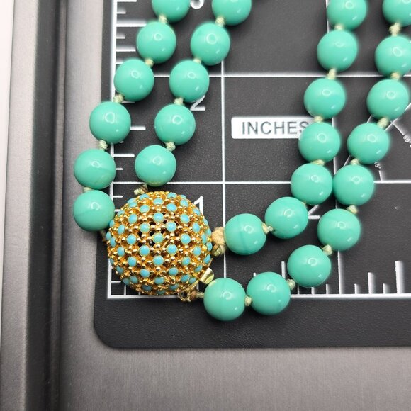 VTG Double Strand Turquoise Colored Bead Choker Necklace 15" Gold-Tone Box Clasp - Picture 14 of 15